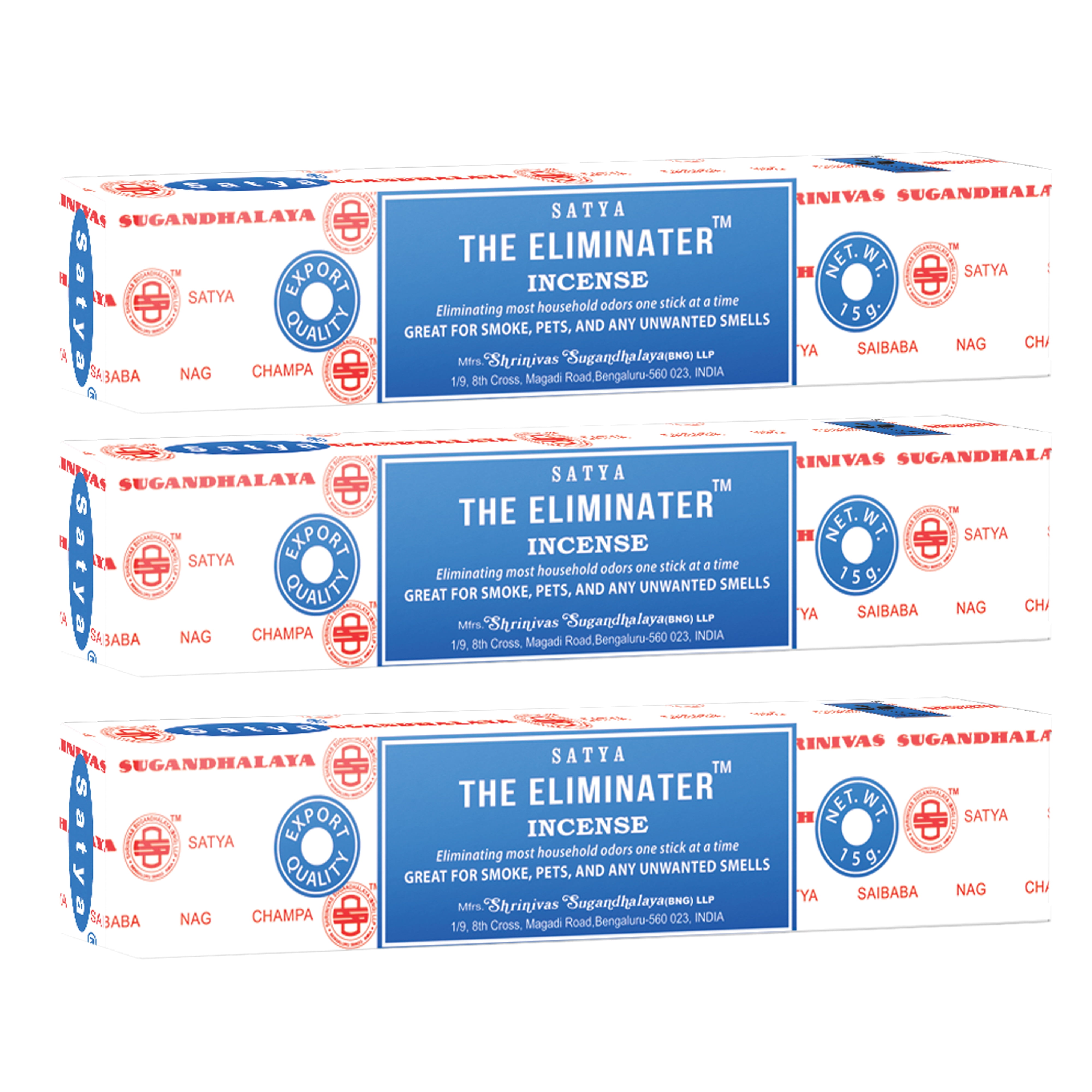 Satya 3 Pack of Nag Champa Incense Sticks Original Sai Baba | Hand Rolled in India for Cleansing, Relaxation Purification & Meditation (The Eliminater)